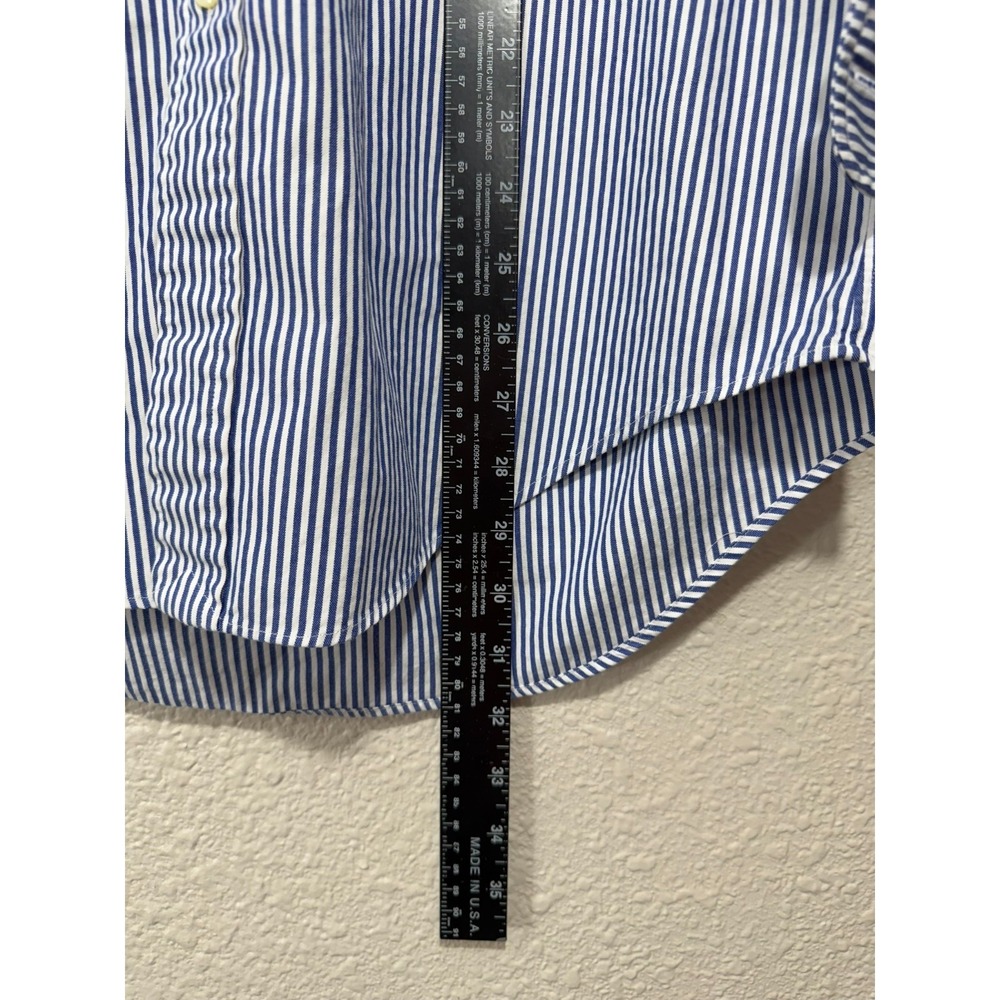 Vtg Ralph Lauren 15 M Men's Striped Long Sleeve Button Down Preppy 90s Blue - Picture 6 of 8